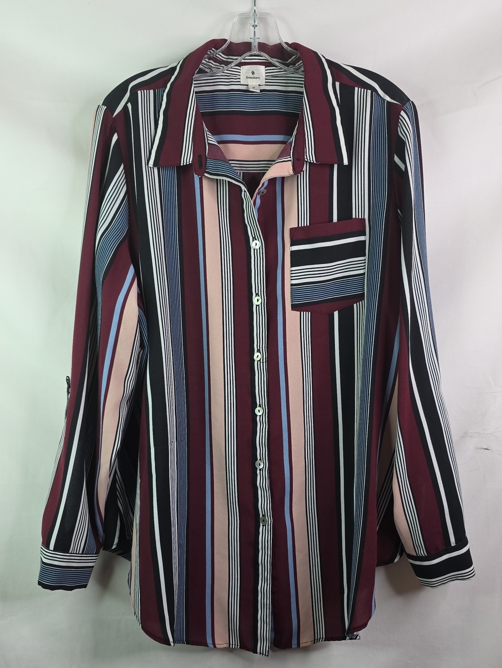 Dressbarn Plus Size 2x Vertical Striped Button-Up Multi Top